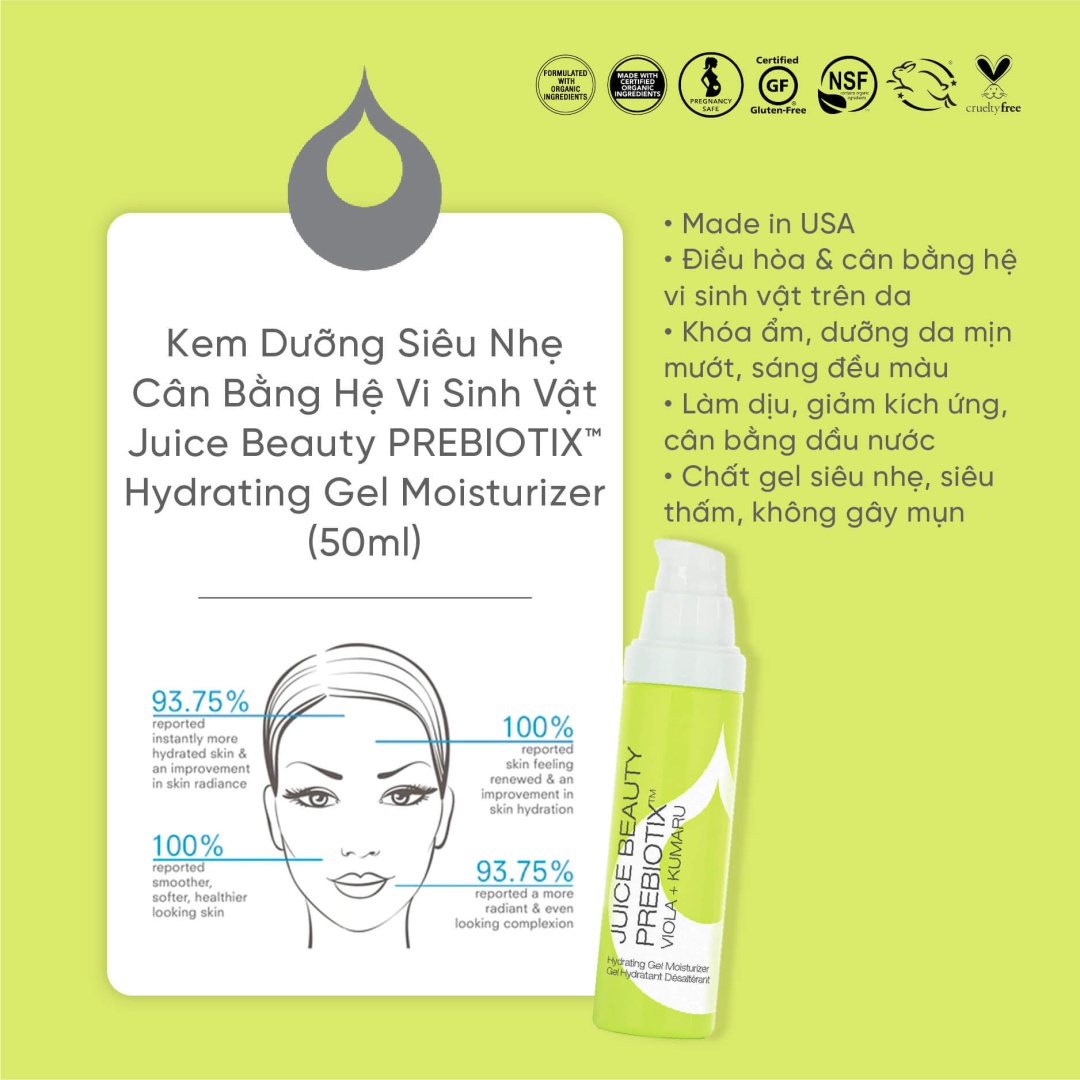 Kem Dưỡng Siêu Nhẹ Cân Bằng Hệ Vi Sinh Vật Juice Beauty PREBIOTIX™ Hydrating Gel Moisturizer