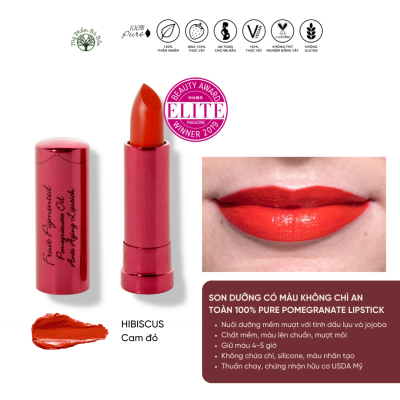 Son môi hữu cơ không chì 100% Pure Pomegranate Oil Lipstick Hibiscus